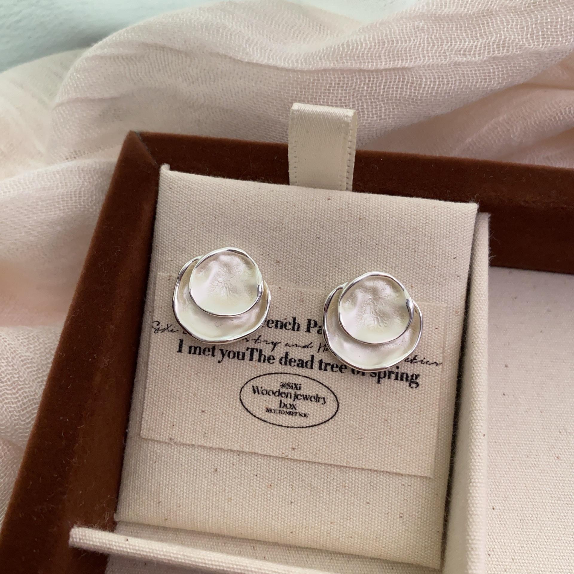 European and American metal round texture stud earrings simple earrings new texture earrings