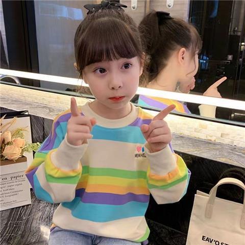 Girls Rainbow Striped Long Sleeve Sweatshirt Spring Autumn Korean Top 90