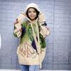 Women Autumn Winter Oversize Pullover Sweater Plus Size Pattern Printing Knitted Hat Loose Full Sleeve Sweaters