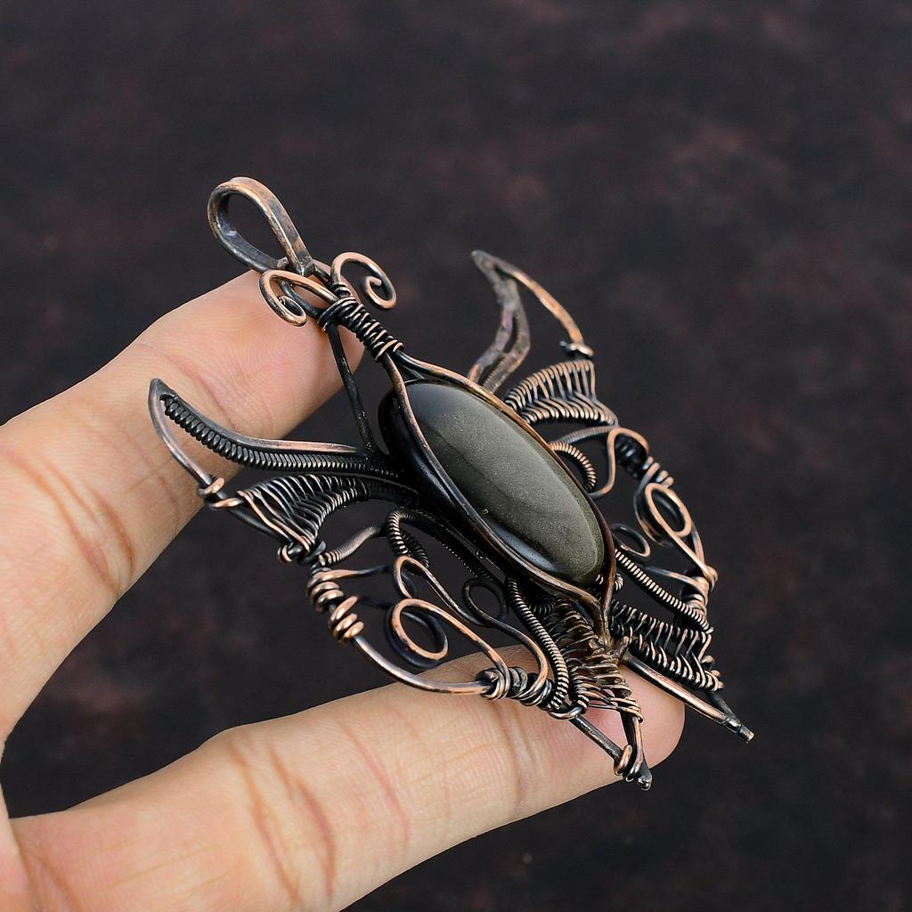 Silberner Obsidian Anhänger Kupferdraht gewickelt Anhänger Natürlicher Edelstein Anhänger Schmetterling Kupfer Schmuck Handgemacht Anhänger Geschenk für Mutter