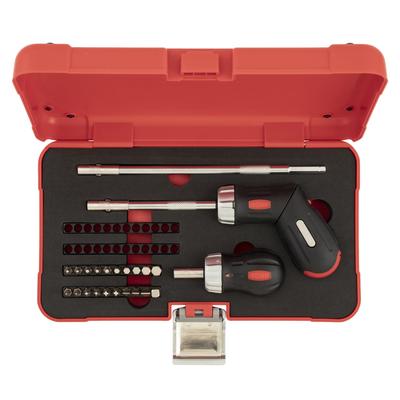 Ratchet Screwdriver Set Bit Insertion 25 Pieces RDS20, & 6.35mm (1/4"), Red,