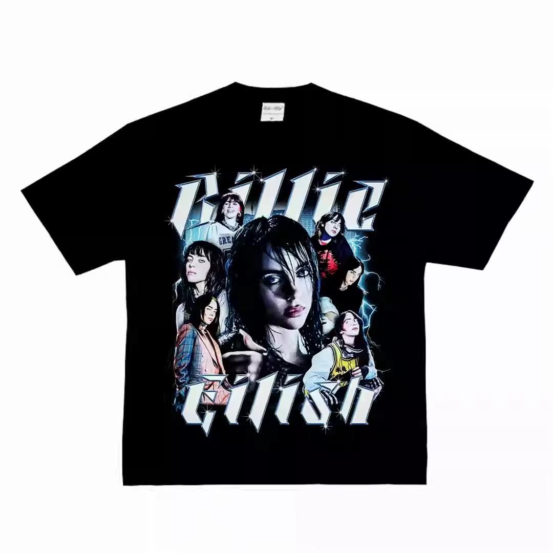 

2026 Billie Eilish Графическая футболка с мульти-портретом Хлопок Дерзкий Поп Мерч Унисекс Оверсайз Уличная одежда Летние Повседневные Футболки S
