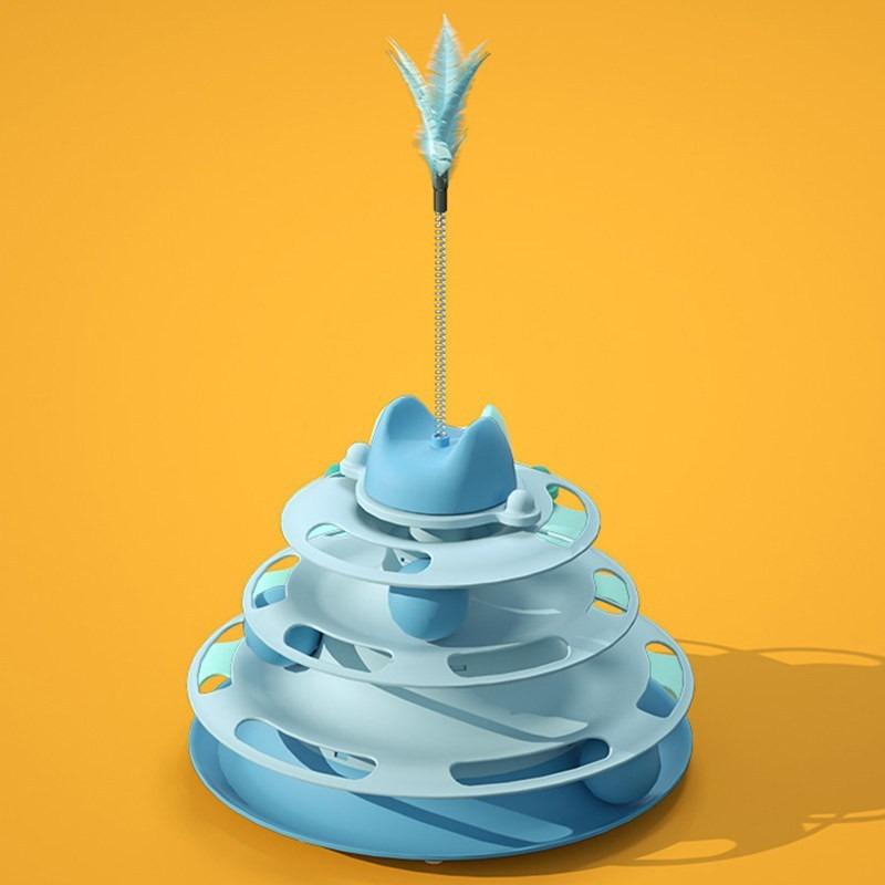 Интерактивная башня-игрушка для кошек, вращающаяся платформа для котят, дорожка с шариками-роликами, игрушки с перьями, товары для домашних животных, игрушка для кошачьей башни синий