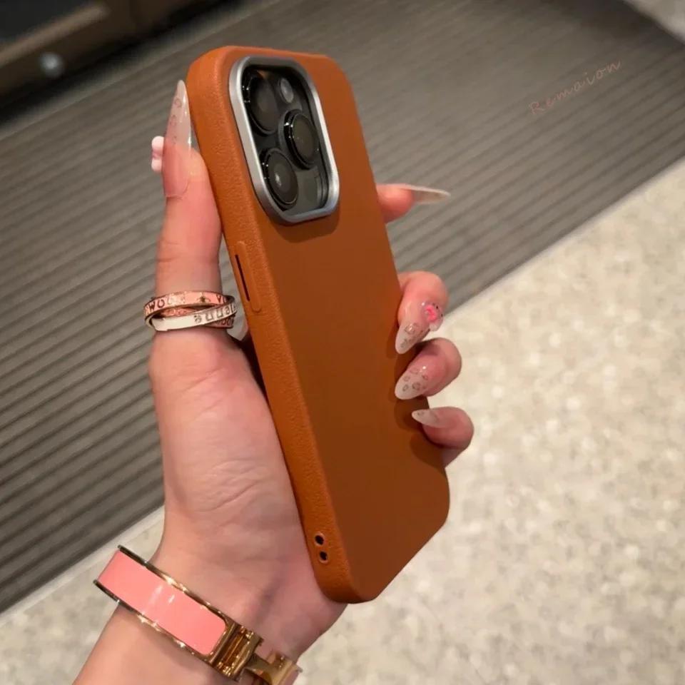 Official Leather Texture 16 Case for iPhone 16 14 11 13 12 15 Pro Max X XR XS Max 16 plus Soft Liquid Silicone Shockproof Cover