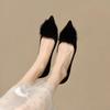 Fashion 2025 New Women's Pumps Faux Fur Boat Shoes Pointed Toe Med Heels Office Lady Shoes  Slip On Thin Heels Dress Shoes Autumn