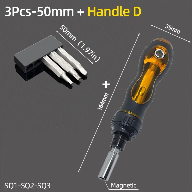 50mm Square Head Screwdriver Bits Set SQ1/SQ2/SQ3 Magnetic Four Corners Screw Driver 6.35mm Hex Shank Ratchet Wrench Hand Tools