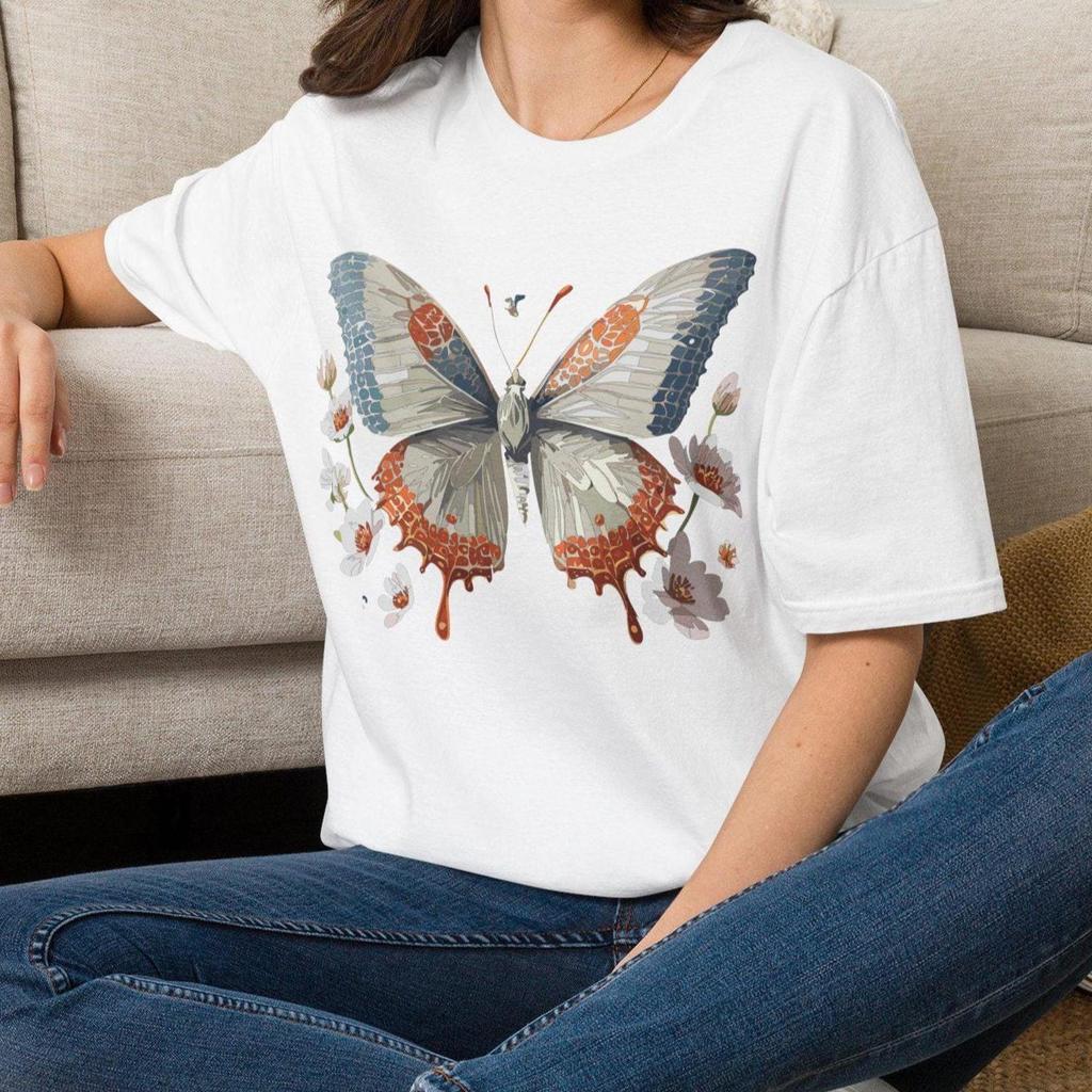 Vintage Botanical Butterfly T-Shirt | Floral Butterfly Tee Gift for her Mom Grandma Family Friend Sister Crew Team Party Aunt