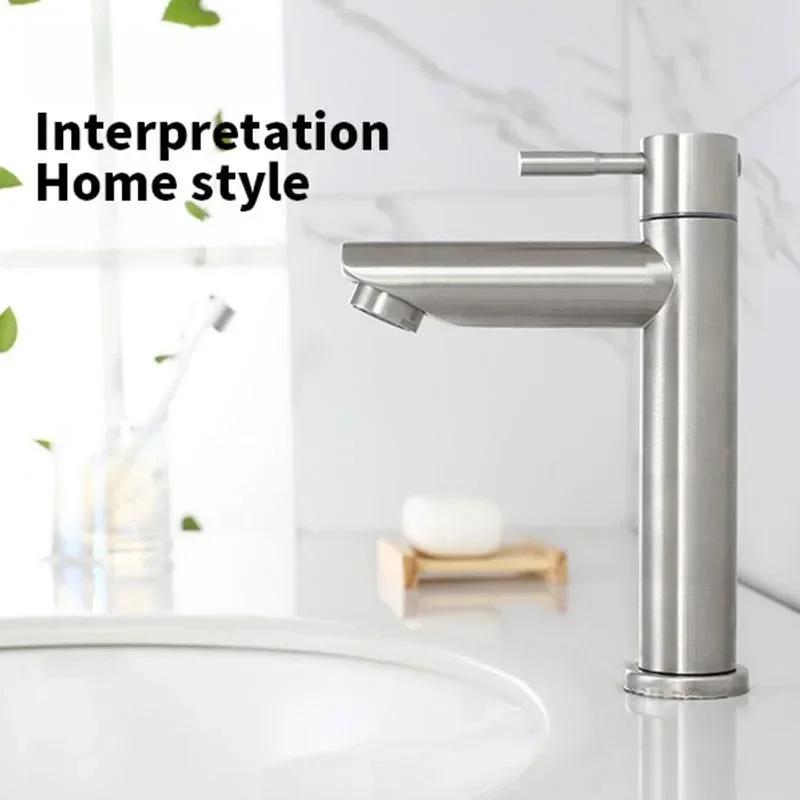 Robinet de lavoar din oțel inoxidabil 304, robinet de apă rece, culoare negru-argintiu, montat pe punte, prelungire și ridicare, robinet de lavoar