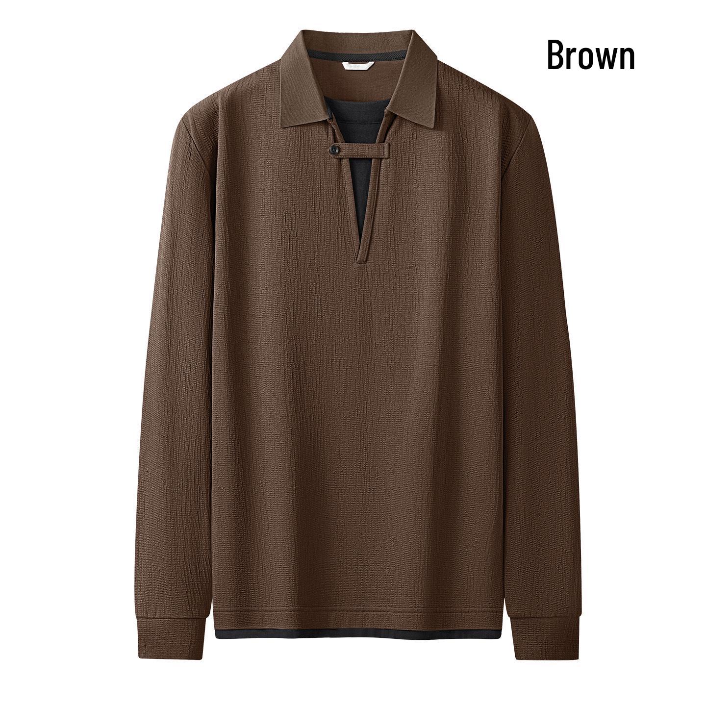 

Men s High-End Faux Two-Piece Textured Polo Shirt with Lapel - 2026 Autumn/Winter Casual Long Sleeve Base Layer 3XL
