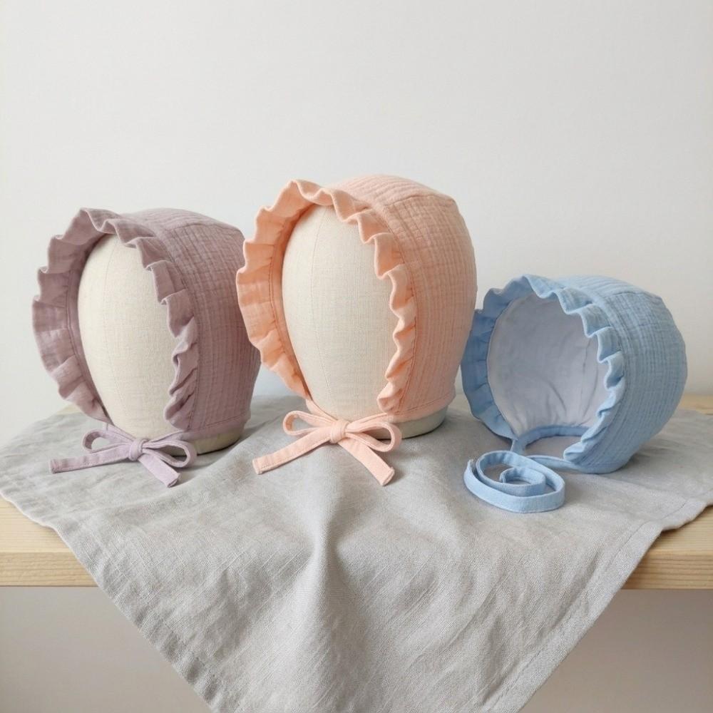 Ruffle Infant Beanie Cap 100% Cotton Baby Hat Vintage Muslin Baby Bonnet Girls Boys Summer Autumn