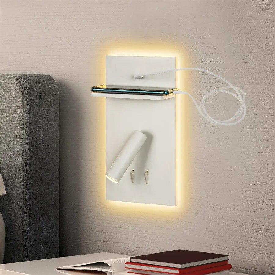 

Беспроводное зарядное устройство Thrisdar, светодиодный настенный светильник с USB-портом, настенный светильник, регулируемый настенный светильник для чтения, прикроватный светильник для спальни, бра