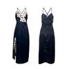 Source Women's Sexy Dark V Multi-color Loungewear Lace Splicing Satin Long Split Suspender Nightdress 119