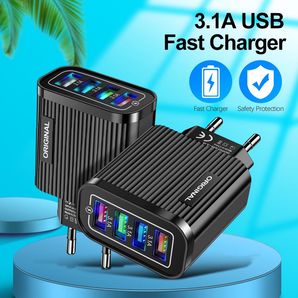 Smart Multi-Port USB Charger: 4-Port Mobile & Tablet Travel Adapter (EU/US Standard)