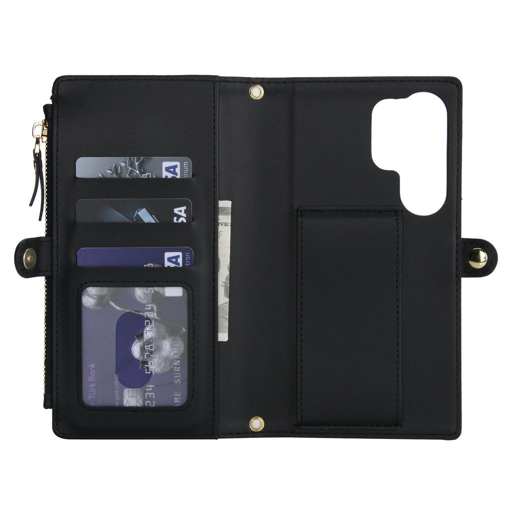 For Samsung Galaxy S25 Ultra Wallet Case Magnetic Detachable PU Leather Phone Cover with 2 Straps