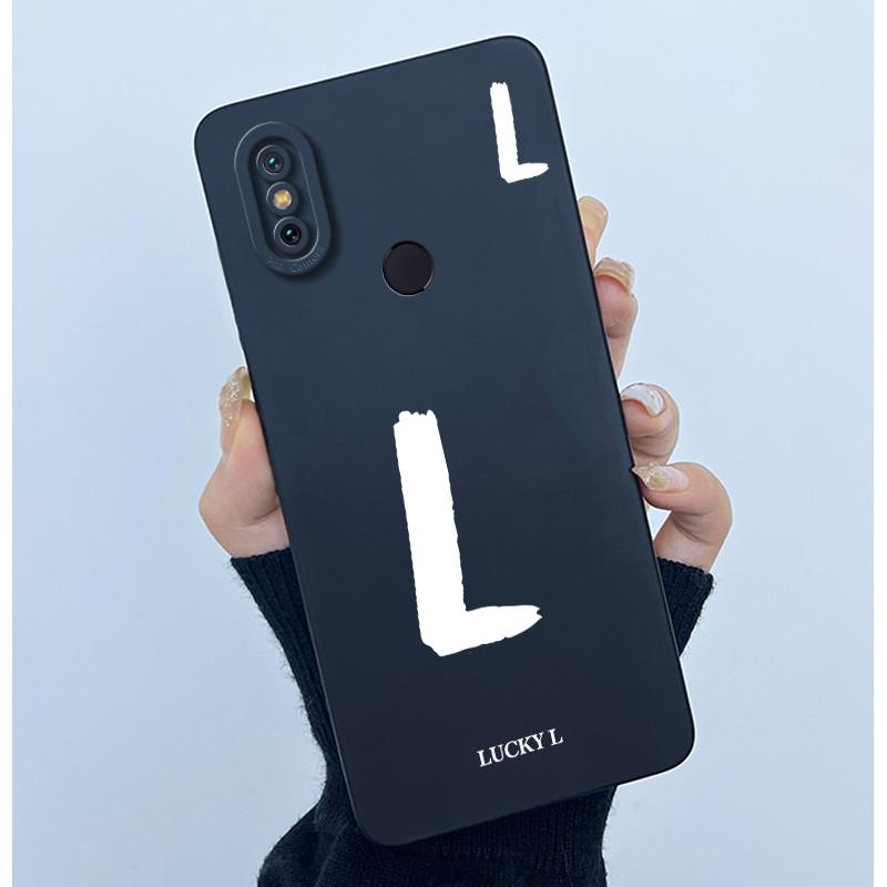 Lucky Initial Letter Phone Case For Xiaomi Mi A2 (Mi 6X) Casing Full Protect Camera Lens Shockproof TPU Soft Matte Cover Bumper