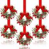 6 Pcs 6 Inch Christmas Mini Cabinet Wreaths Small Artificial Cedar Wreath with Ribbon Bow Pinecone Berry for Front Door Window Farmhouse Home