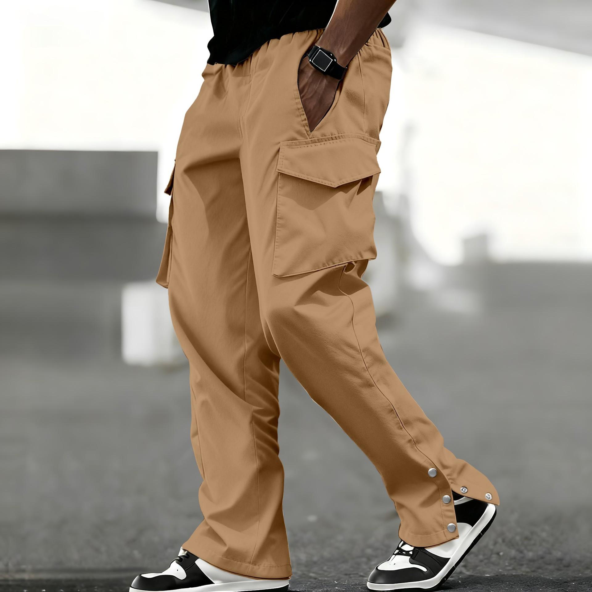 2026 New Autumn and Winter Men s Pocket Drawstring Overalls S хаки
