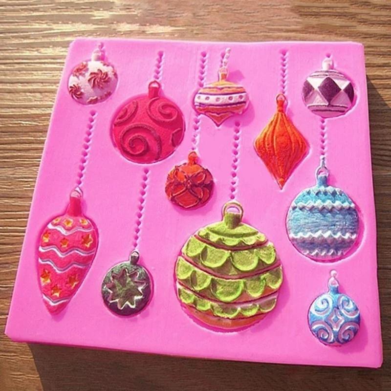 Christmas Ball Shape Handmade Creative Silicone Mould Christmas Ornament Fondant Cake Mold Emboss Cutter Cake Craft Accessories