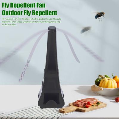 1/2Pcs Fly Repellent Fan 360 Degrees Rotation Reflective Outdoor Camping Fishing Indoor Desktop Food Fan Silent Portable Battery Powered Fly Spinner