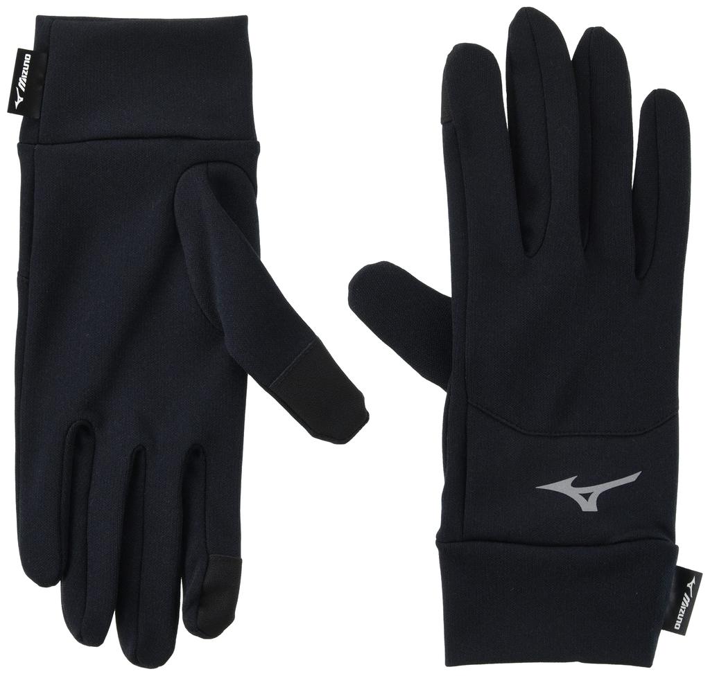 Mizuno Breath Thermo Track and Field Running Cold Weather Size L Gloves, Moisture-Wicking, Heat-Generating, Protection, Black, (J2JY1505)