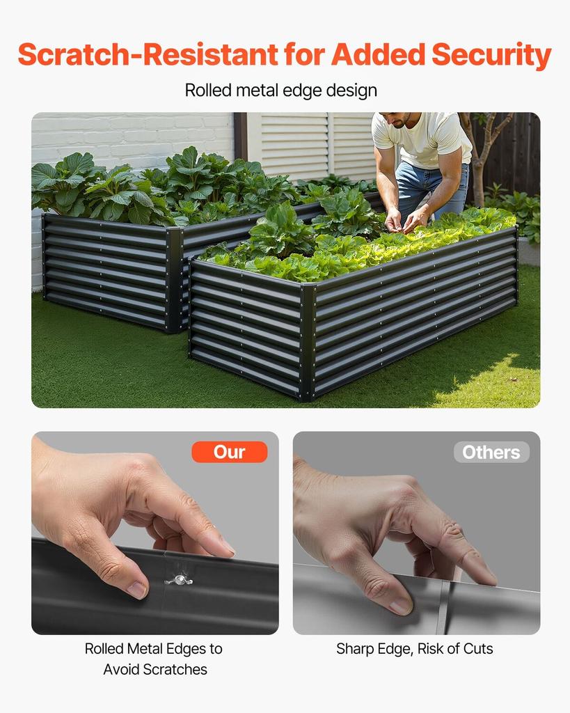 Metal Raised Garden Bed, 2.4 X 1.2 X 0.6 M Outdoor Galvanized Planter Garden Box, Open Bottom Design, Large Planter Raised Bed for Growing Vegetables,