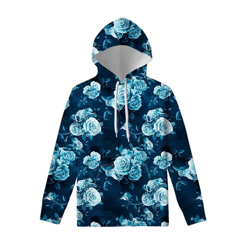 Men Clothing New In Hoodies & Sweatshirts Black Rose Pattern Harajuku Sweatshirts 3D Animal Flower Goth Loose Pullover Sportwear