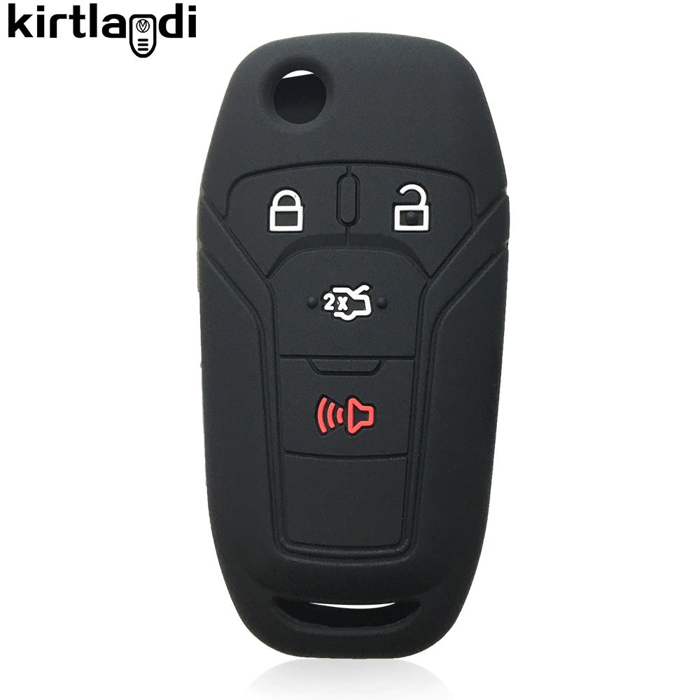 Kirtlandi Silicone Key Case Cover Holder for Ford Fusion Ka GM 2014 2015 2016 2018 2020 Flip Folding Car Key Cover Keychain Fob