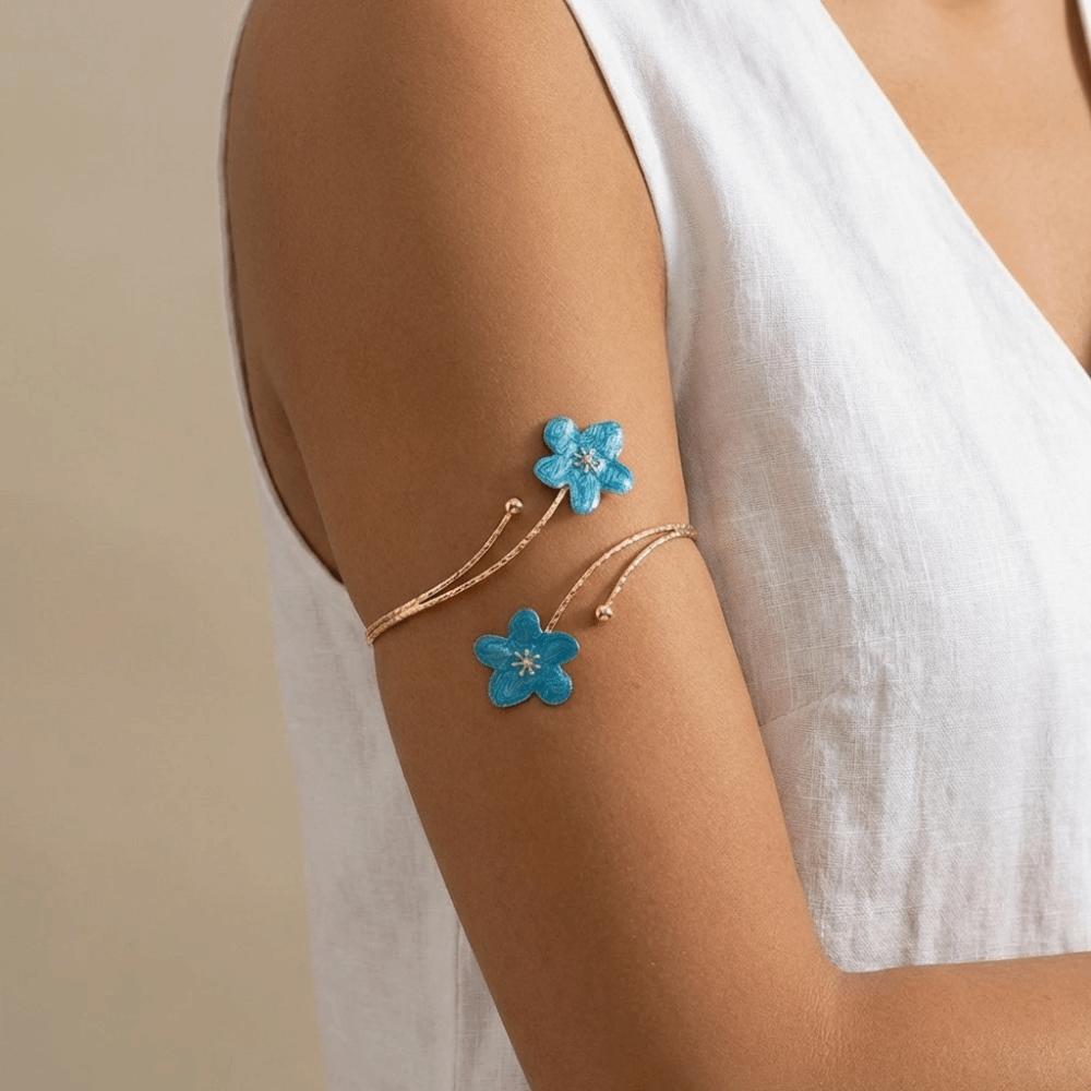 Colorful Flower Bracelet Drip Oil Armband Elegant Open Arm Bangle  Hand Jewelry