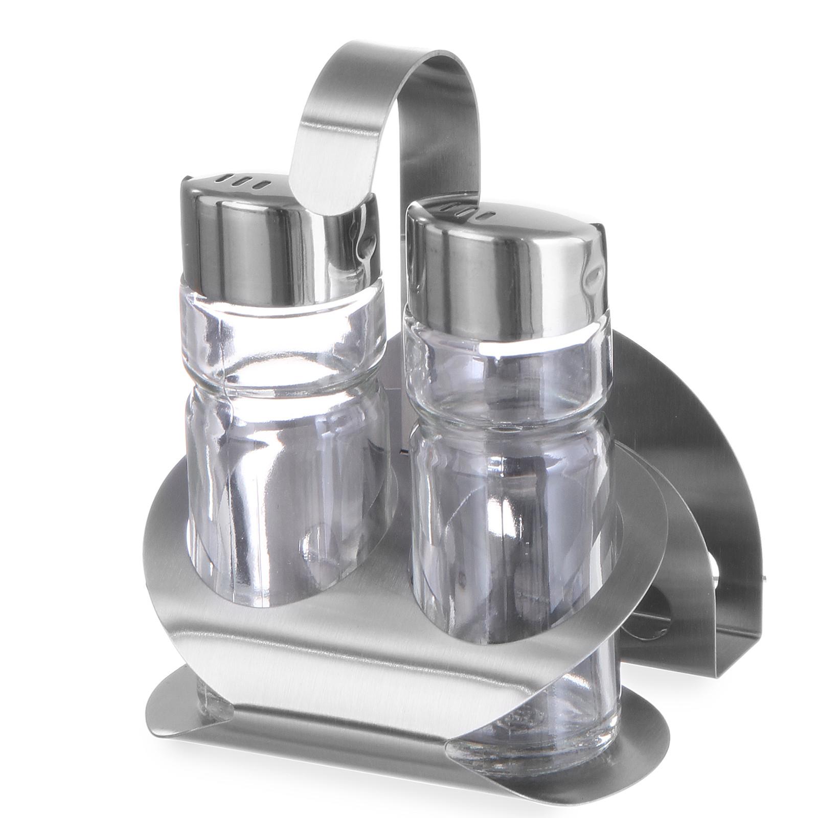 Hendi 465318 Salz- und Pfefferstreuer-Set aus Edelstahl mit Serviettenhalter
