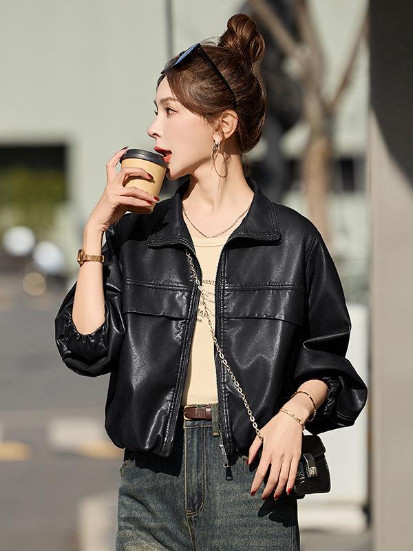 Women's Genuine Lambskin Motorcycle Leather Jacket - Short Coat, Spring/Autumn 2025 Edition