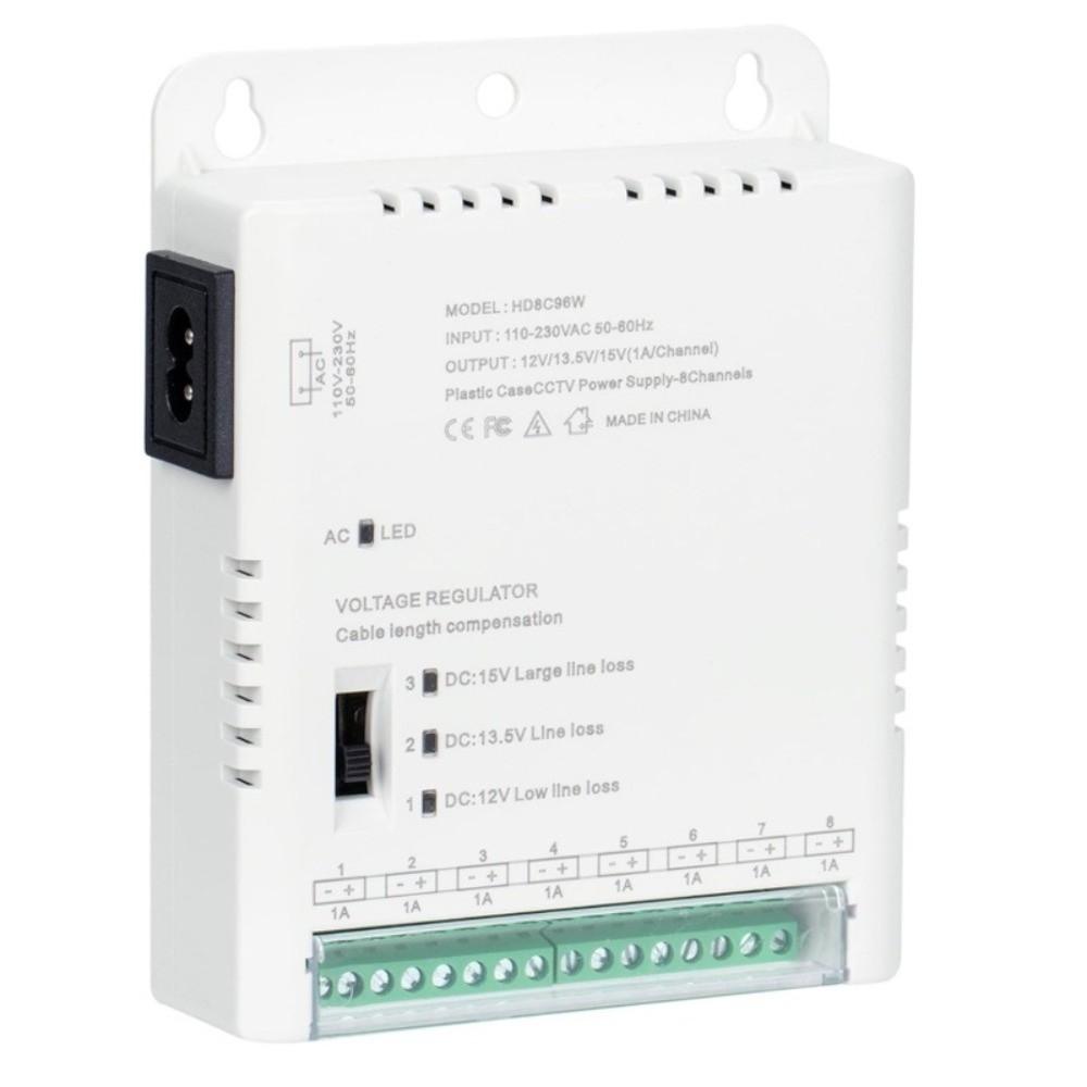 4/8/16 Channels CCTV Camera Power Supply Adjustable Switching 12V-13.8-15VDC Output Power Supply Distribution 90V-264VAC Input