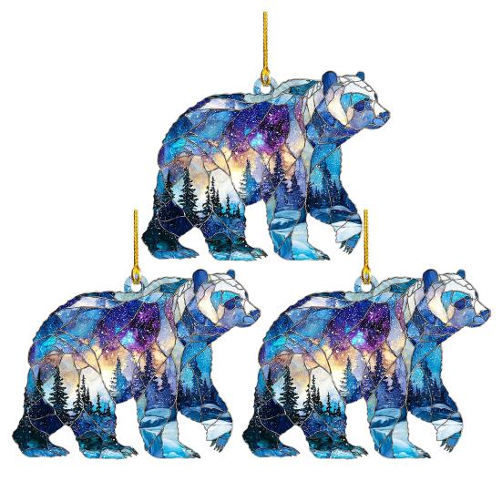 1/2/3/4/5 ks Vánoční akrylová závěsná dekorace ledního medvěda na auto, zrcátko zpětného pohledu, vánoční stromek, 2D plochá vitrážová závěsná ozdoba s medvědem