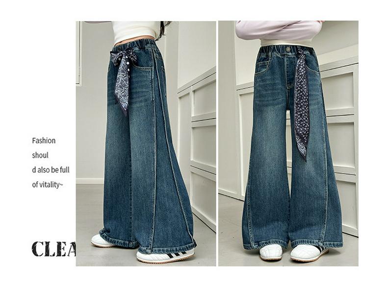 Girls' Korean Style Wide-Leg Trousers: Trendy Spring & Autumn Jeans for Junior High Students