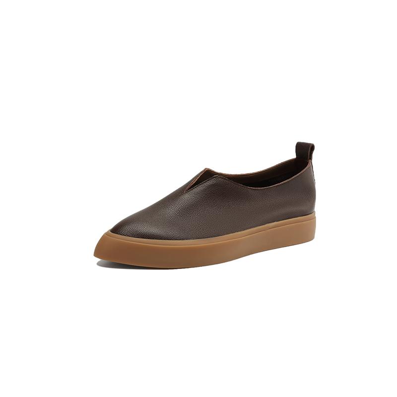 

Fashion NEW Spring/Autumn Women Loafers Pointed Toe Thick Heel Shoes Genuine Leather Shoes for Women Slip-on Women Pumps Platform Shoes 34 коричневий