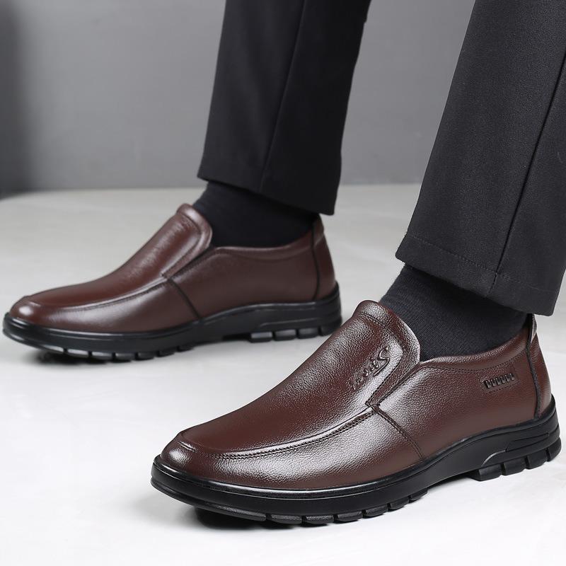 Leather Cowhide Business Casual Leather Shoes Men's Medium and Old Leather Men's Shoes Round Head Dad Shoes Men's
