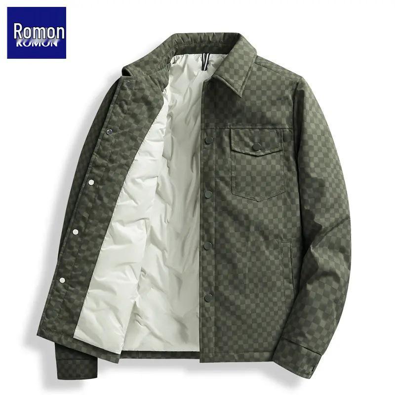 Romon Winter Bestseller Men s Down Jacket - Plus Velvet, Warm, Fashionable, Casual Business Coat 3XL (170-185 jin) 115g down