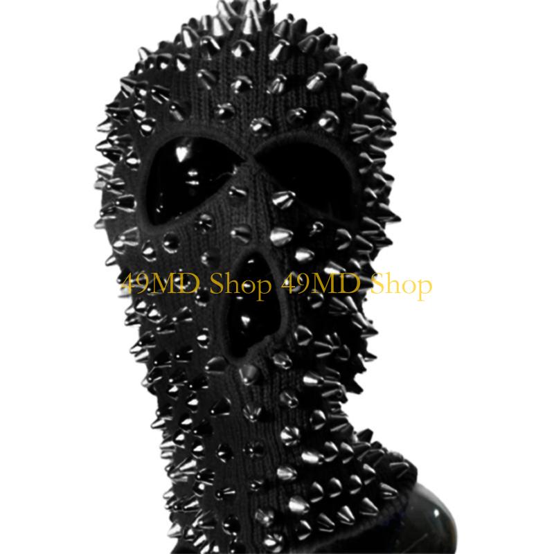 49MD Funny Balaclava Halloween Balaclava Spiked Beanie Funny Hat Scary Balaclava Spiked Balaclava Rivet Beanie Knit Balaclava