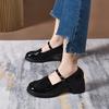 Doll Shoes Women's 2025 Spring and Summer New Round Head One-word Buckle Cow Patent Leather Thick-soled Thick Heel Retro Student Shoes Loafers