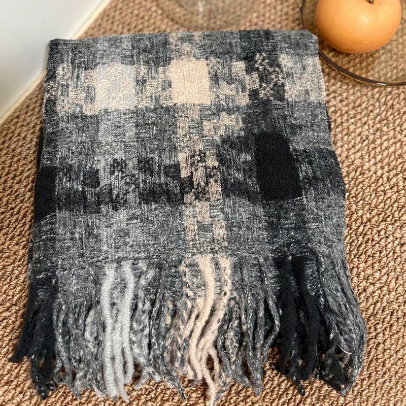 Women's Faux Cashmere Plaid Scarf - Korean Style, Thick & Warm Autumn/Winter Shawl