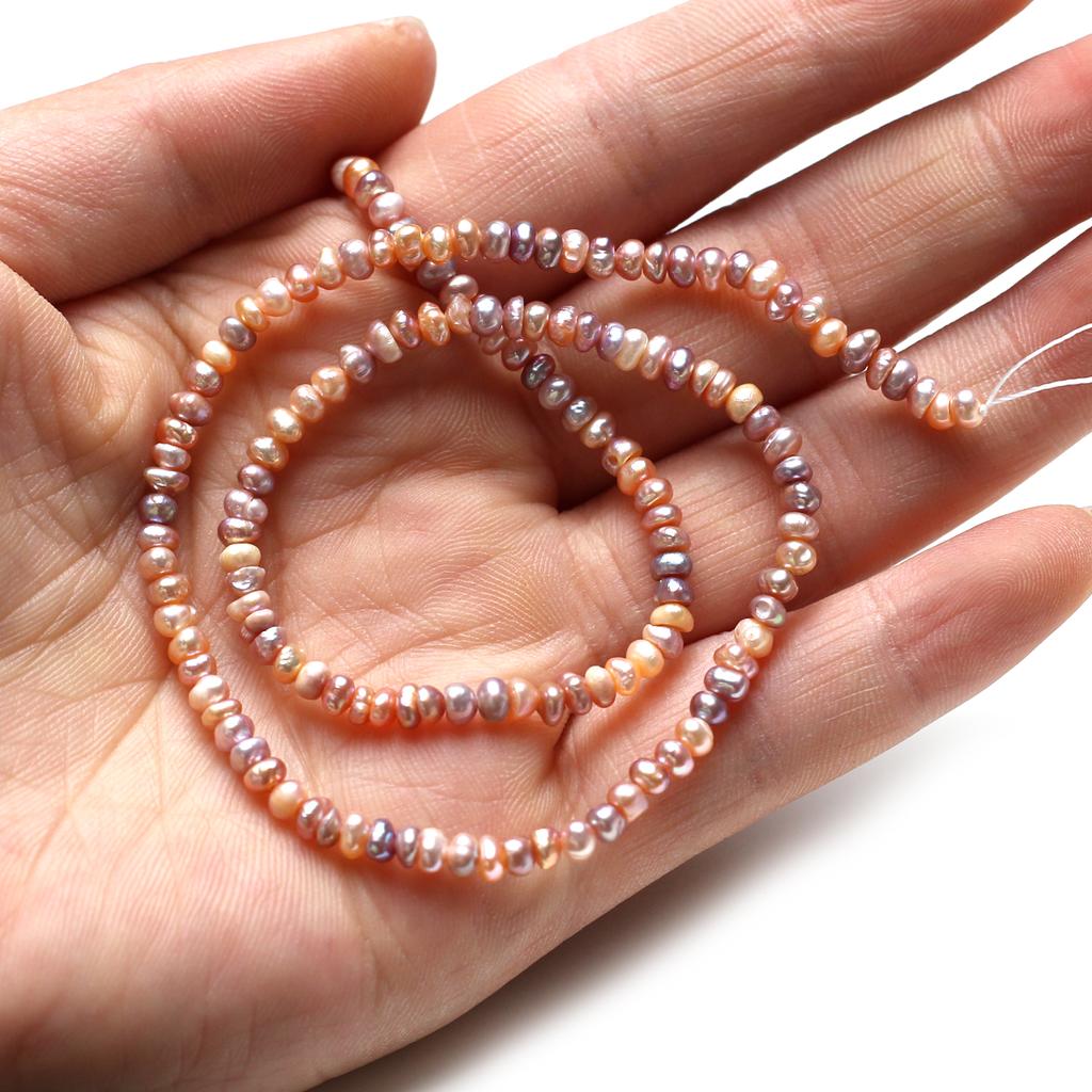 1String, Colorful Natural Freshwater Pearls, Boho Handmade Flat Pearl Beads for Jewelry Making DIY Necklaces Crafts (Beads 3-4mm, Length 36cm)