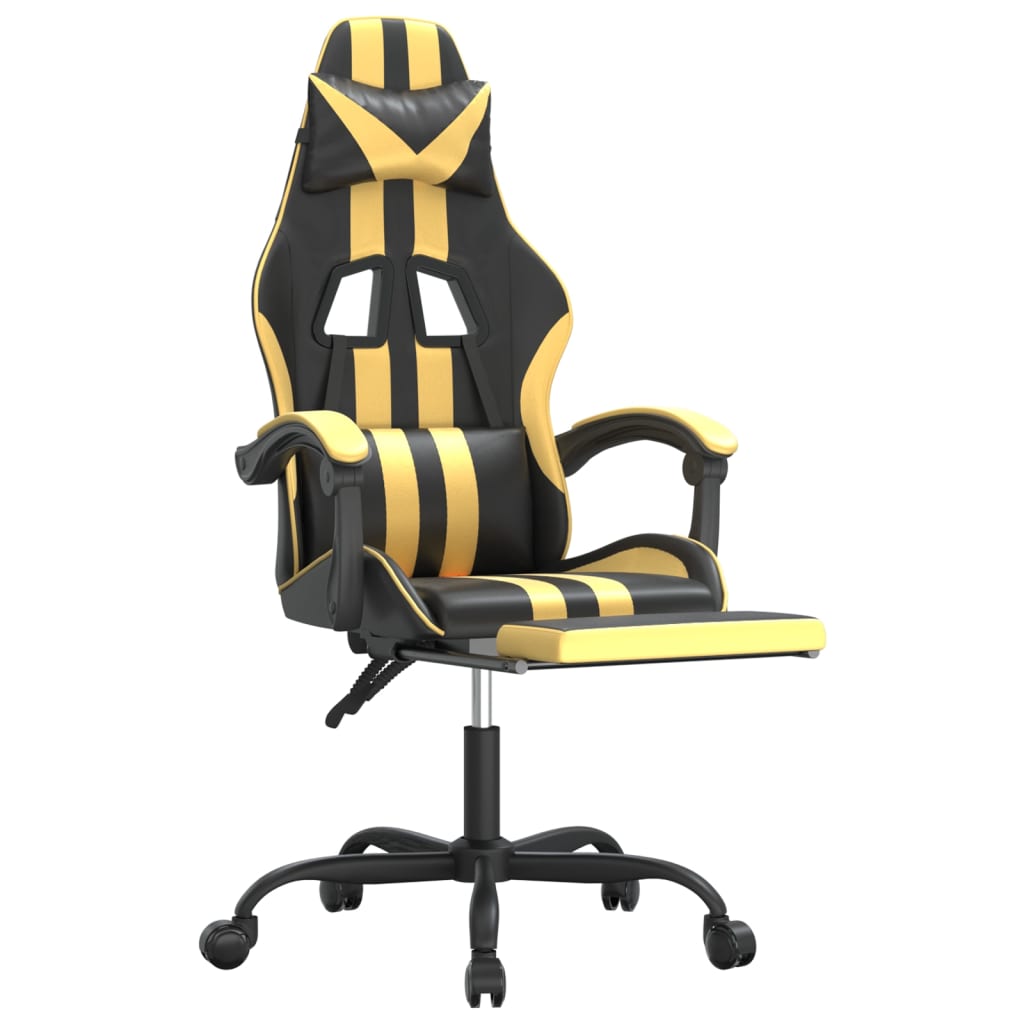 Gaming Chair with Footrest Swivel Black & Gold PU Leather
