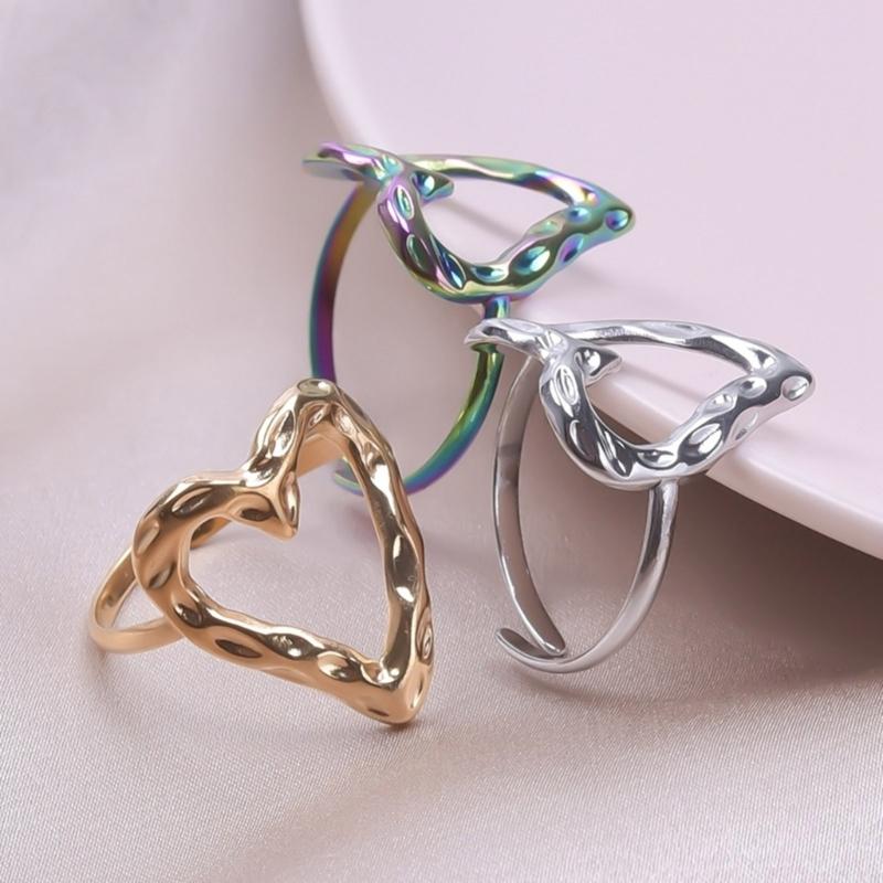 Adjustable Heart Shaped Rings Jewelry Stainless Steel Sweetheart Rings Open Adjustable Rings Jewelry for Fashionistas