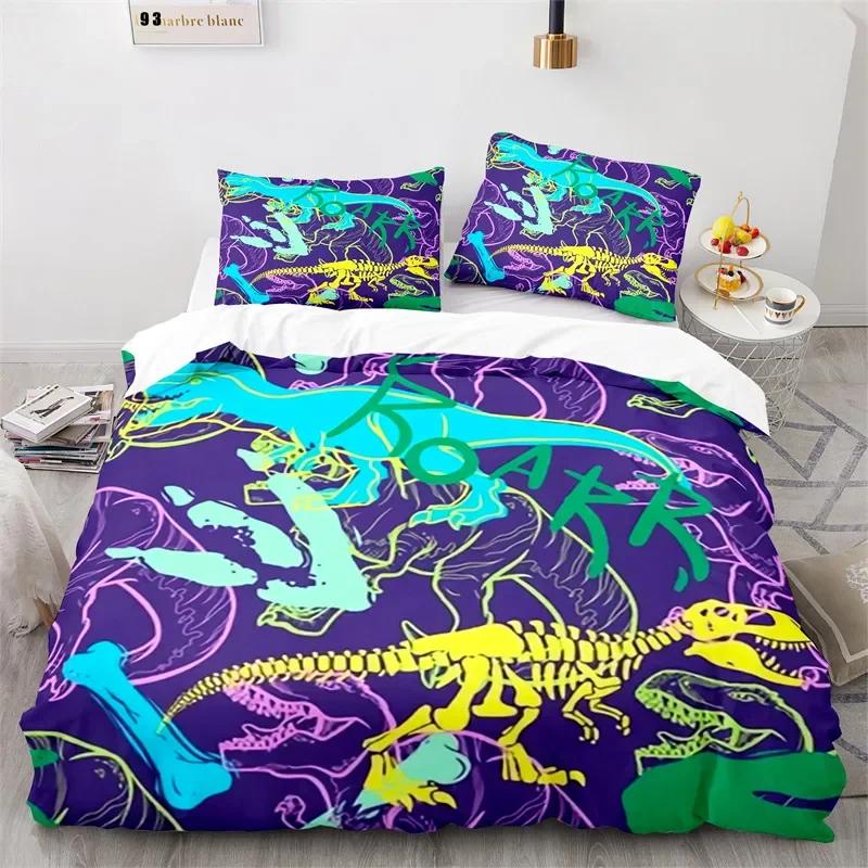 Bettbezug mit Cartoon-Dinosaurier, Mikrofaser, für Kinder, süßes Tier-Bettwäscheset, Jurassic-Serie, Doppelbettbezug für Mädchen, Jungen, Teenager