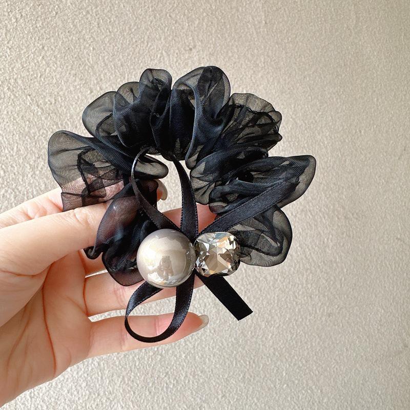 

Корейская резинка-скранч из органзы со стразами премиум-класса: Элегантная сетчатая резинка для волос для женских хвостиков чёрный