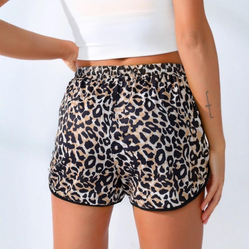 Shorts de Verano Casual para Mujer con Cintura Elástica, Estampado de Leopardo, Cintura Media-Alta