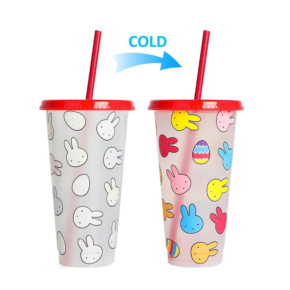 710ml PP Reusable with Straws Creative Water Cups Changing Colour Magical Plastic Cold Water Color Changing Cup for Halloween