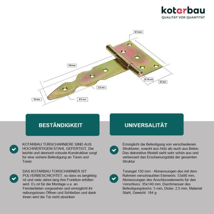 Charnière en T Décorative 150 mm Galvanisé Jaune - KOTARBAU®