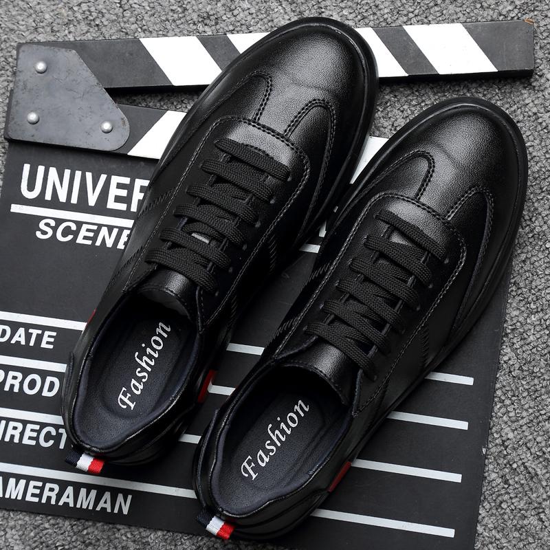 Fashion Versatile Genuine Leather Mens Sneakers Pure Colors Man Tenis Masculino Comfortable Outdoor Shoes Lace-up Casual Shoes Trainers