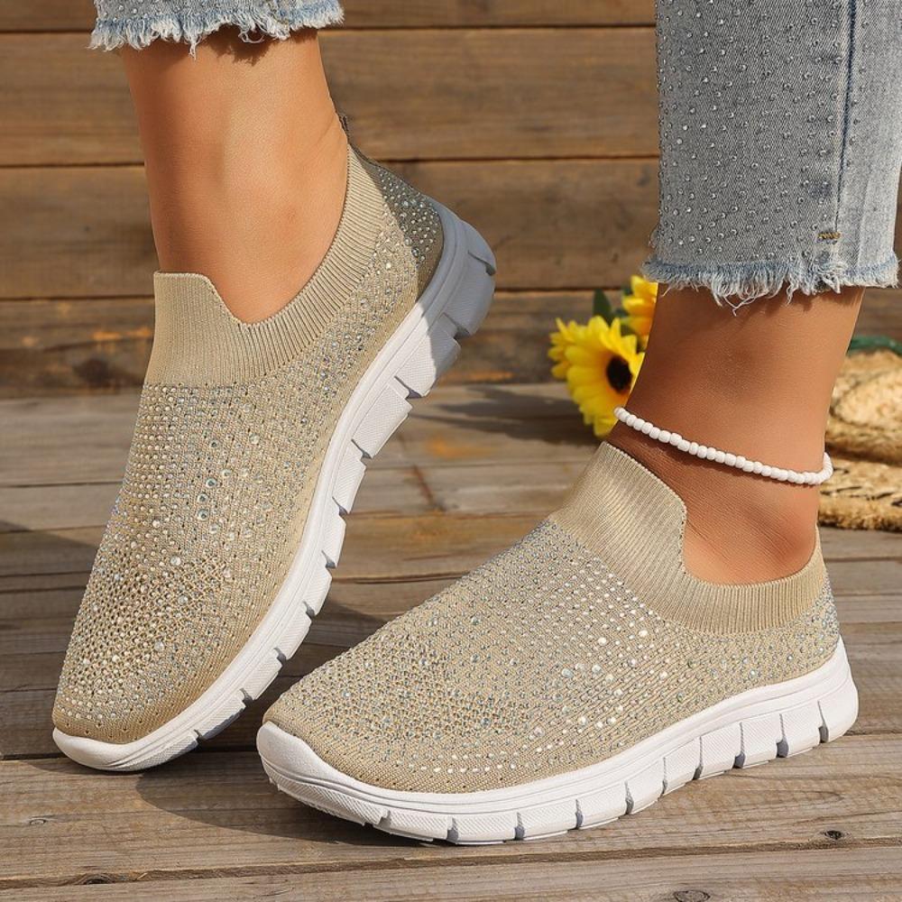 Summer New Women's Glitter Mesh Slip-On Sneakers Shiny Rhineste Breathable Lightweight Casual Walking Shoes Multiple Colors