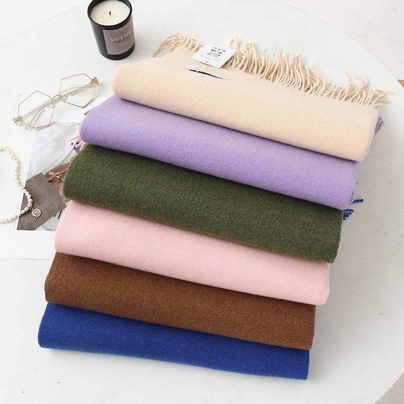 High-End Wool & Cashmere Solid Color Scarf/Shawl: Versatile Korean Style for Women - Autumn/Winter